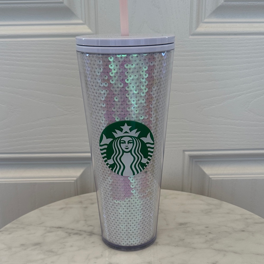Starbucks Holographic Sequin Tumbler with Pink Straw